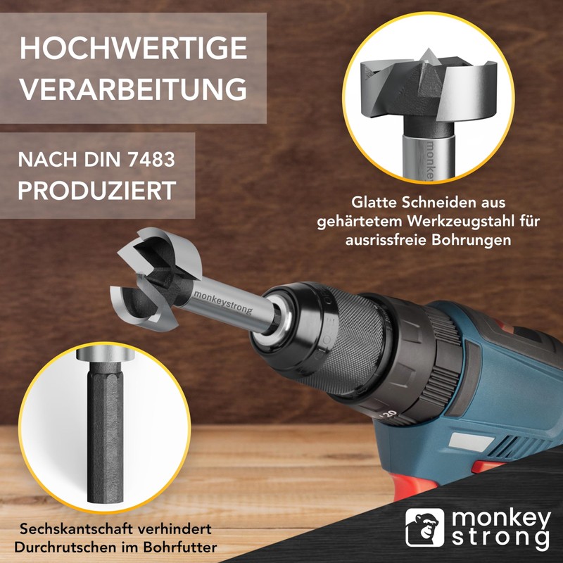 Forstner Drill Bit Set with Depth Stop and Extra Sharp,