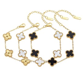 Lucky Clover Chain Bracelet, 18K Gold Plated, 3 Motif Designs Plated Jewelry Christmas Wedding Birthday Best Gifts