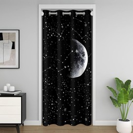 jejeloiu Galaxy Door Curtain for Doorway Privacy，Moon Galaxy Closet Door Cover Curtain for Bedroom Living Room，Starry 30%-50% Room Darkening Blackout Curtain42x80 Inch 1 Panel