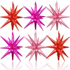 HILAVO HILAVO 6PCS Star Balloons, 22Inch Huge Hot Pink Red Pink Explosion Star Balloon Foil Spike Cone Balloons for Girls Women Birthday Bridal Shower Valentine's Day Party Decorations