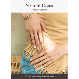 ohora Semi Cured Gel Nail Strips (N Gold Coast) - Works with Any Nail Lamps, Salon-Quality, Long Lasting, Easy to Apply & Remove - Includes 2 Prep Pads, Nail File & Wooden Stick - Glitter