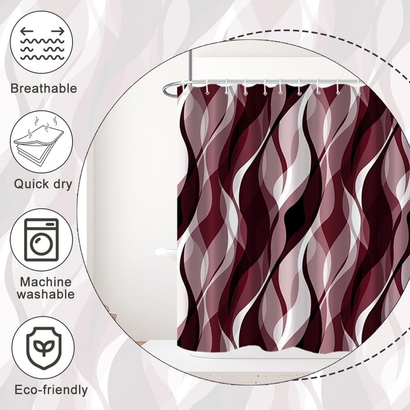Ruelvth Burgundy Shower Curtain, Modern Abstract Ombre Burgundy Striped Shower