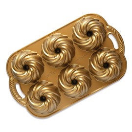 Nordic Ware Swirl Bundtlette Pan, 6-Cavity, Gold