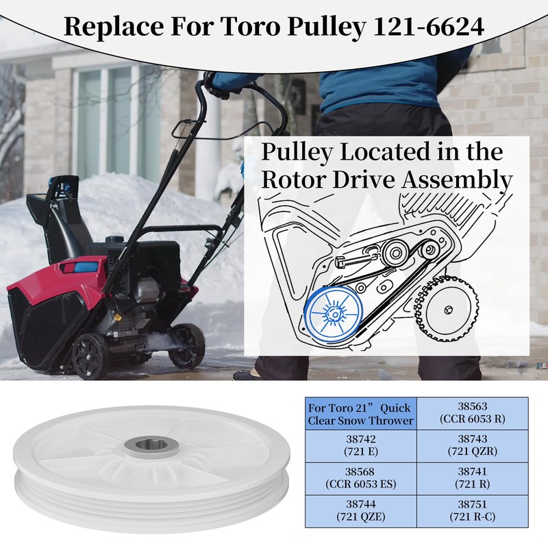 BiLLNE 121-6624 Pulley Fits for Toro Power Clear 721 Snow