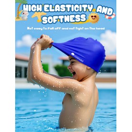 2 Pack Swim Cap Kids - Swimming Cap for Long&Short Hair - Silicone Swim Caps for Girls&Boys, Swim Cap for Kids 3-15, Keep Hair Dry