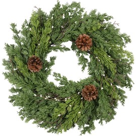 24 Inch Christmas Cypress Wreath, Christmas Wreath for Front Door, Real Touch Pine Wreath Artificial Green Cedar Wreaths with Pine Cones for Wall Window Porch Indoor Outdoor Winter Decor