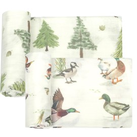 Muslin Swaddle Blankets Neutral - Soft 47x47 Inch Baby Swaddle Wrap & Nursery Receiving Blanket, Mallard Duck/Woodland - Breathable 70% Bamboo Viscose & 30% Cotton