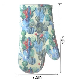 Oven Mitts Set of 2 with Transparent Clear Silicone Shell and Nice Cactus Flower Cotton Lining, Heat Resistant to 500 F Kitchen Oven Gloves Pot Holder for Cooking (Cactus Flower, Oven Mitts)