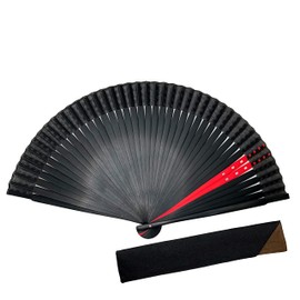 Hana-Kanzashi 6053 Men's Folding Fan, Black, Red, Cubbic, Large, 8.7 inches (22 cm), Includes Fan Bag, Large Size, Luxury Men's Hand Fan, Single Item, Red, Black