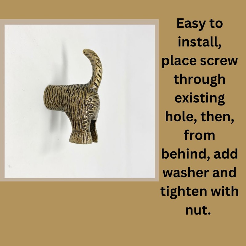 Dog Tail in Antique Brass Metal Drawer Knob or Hook