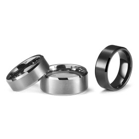 King Will 8mm Basic Wedding Ring For Men with Brushed Matte Surface Beveled Polished Edge, 3 Pcs - Comfort Fit Size 10