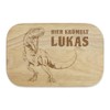 Personalisiertes Frühstücksbrettchen "Dinosaurier" Motiv, Ihr Text mit Laser in Gummibaum
