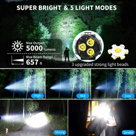 Wind&Moon Mini Flashlight Rechargeable,5000 Lumens Small Flashlights Powerful Pocket Flash Light with Clip,Magnetic EDC Flash-Light 5 Modes for Outdoor, Camping, Hiking, Emergency (2 Pack)
