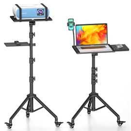 Facilife Projector Stand Tripod on Wheels, Adjustable Height 31-56 Inches, Laptop Tripod Stand Rolling, Heavy Duty Projector Tripod Metal Construction, Multifunctional for Office & Home