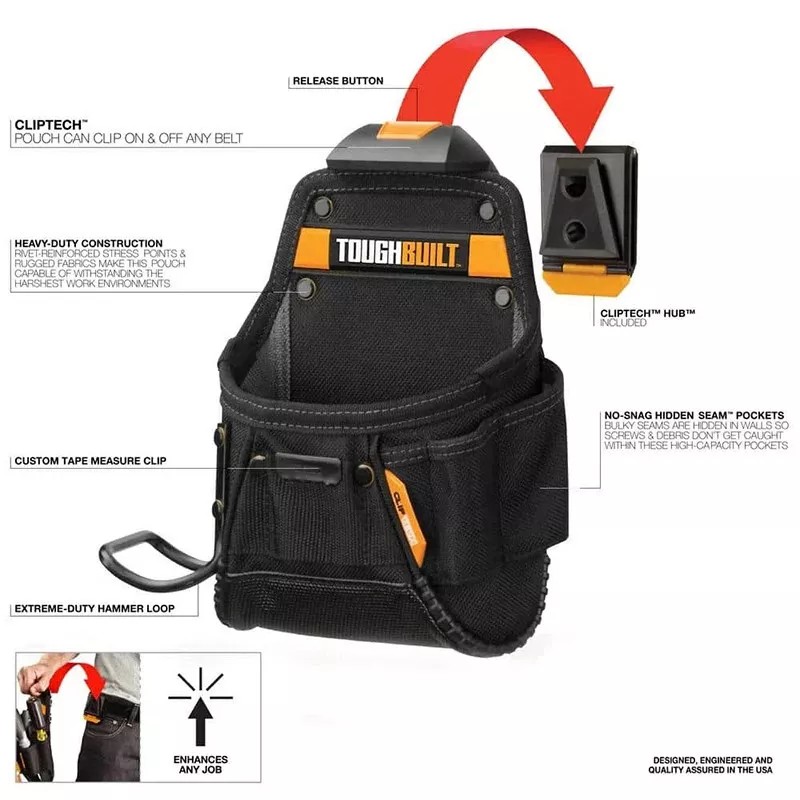 TOUGHBUILT TB-CT-24 Project Pouch With Hammer Loop Tool Belt Utility
