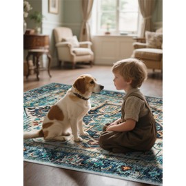 Mueinxiei 8x10 Area Rugs for Living Room, Non-Slip Foldable Washable Rugs Non Shedding Accent Rugs for Living Bedroom Office Dining Room