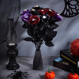 PH PandaHall 12pcs Christmas Flowers 6 Styles Artificial Silk Flowers Eyeballs Roses Bouquet Floral with Skull Skeleton Gothic Rose Bushes for Christmas Party Home Outdoor Indoor Decor