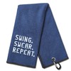 DYJYBMY Swing Swear Repeat Funny Golf Towel, Embroidered Navy Blue