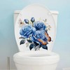 Beautiful Blue Roses Toilet Cover Sticker Decals,Fish Bird Flower Leaf