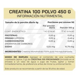Pronat Prowinner Creatina 450g Sabor Natural 100 Pura                                                                                                 