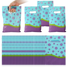 50pcs Cartoon Candy Gift Bags, Purple Blue Green Theme Goody Favor Treat Snack Bags for Theme Party Decor Goodie Boys Girls Birthday Party Decoration Supplies