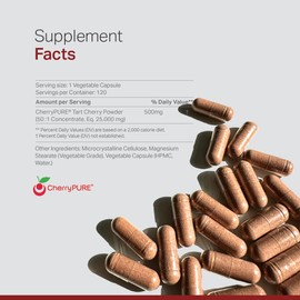 Montmorency Tart Cherry, Non GMO, Capsules - CherryPure 50:1 Concentrate eq. 25,000 mg - Antioxidants & Flavonoids, Tart Cherry Extract for Gout & Muscles - 120 Veggie Capsules - 4 Month Supply