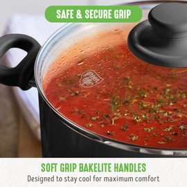 GreenLife 6QT Ceramic Nonstick Stockpot with Glass Straining Lid, PFAS & PFOA-Free, Dishwasher Safe, Stay-Cool Handles, Oven Safe to 350°F, Wobble-Free Base, Even Heating, Black