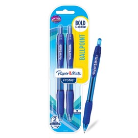 Paper Mate Profile Pen Ballpoint, Retractable Ball Point Pen Blue Translucent Barrel Bold-1.4mm, 2-Carded, Blue Ink (89469)