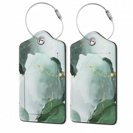 2Pcs Luggage Tag for Suitcase Green Ink Abstract Marble Cute Suitcase Tag with Privacy Flap & Name ID Label & Metal Loop,Travel Bag Luggage Tags for Women
