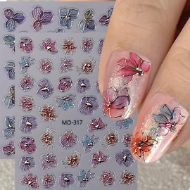 Purple Flower Nail Art Stickers Decals 5D Embossed Flowers Nail Decals 2PCS Metallic Self-Adhesive Purple Floral Nail Stickers Nail Art Supplies Flower Stickers for Women DIY Manicure Nail Decorations
