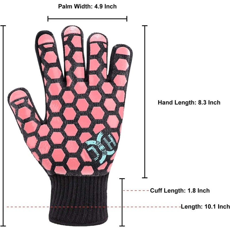 J H Heat Resistant Oven Glove:EN407 Certified 932 °F, 2
