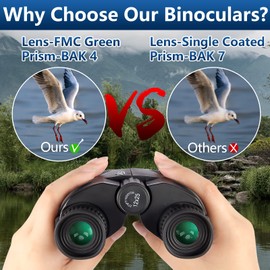 BIJIA 12 x 25 HD Bright Binoculars, Easy to Focus, BAK4 Prism, FMC Lens, Waterproof, for Adults, Children, Travel, Hiking, Bird Watching, Hunting, Concerts