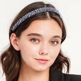 3PCS Sparkly Crystal Headbands Beaded Hairbands Rhinestone Hair Hoops Party Birthday Photograph Decorative Hair Accessories for Women (Silver+Purple+Blue, One size)