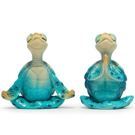 Hodao 2PCS Sea Turtle Yoga Figurines - Meditating Sea Turtle Decor for Home, Office, Garden - Summer & Spring Turtle Crafts - Perfect Yoga Turtle Decorations & Birthday Gifts for Mom, Grandma, Women