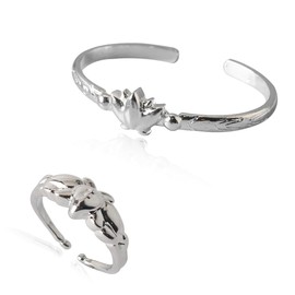 KANGSHUN Frieren at the Funeral Anime Stark Lotus Bracelet + Ring, Gifted Fern Mirrored, Wristband Bangle Cosplay Props Ornament, Halloween Accessories (Silver)