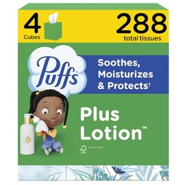 Puffs Plus - Toallitas faciales de loción, 4 cubos, 72 por caja, total 288 unidades