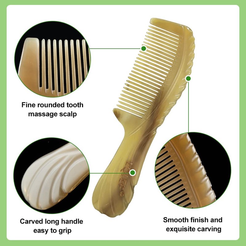 EQLEF Horn Comb with Handle, Long Handheld Comb, Anti-Static Fine