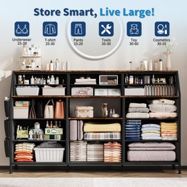 Dresser for Bedroom with 14 Drawers, 55" W Dresser with Side Pocket, Fabric Dressers & Chests of Drawers with Shelves, Sturdy Frame, Wood Top