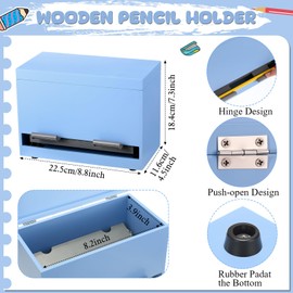 Yalikop Wooden Pencil Dispenser for Classroom Pastel Wood Pencil Holder for up to 200 Pencils Reusable Straw Dispenser for Home Office Restaurant Teachers Supplies Storage (Blue)