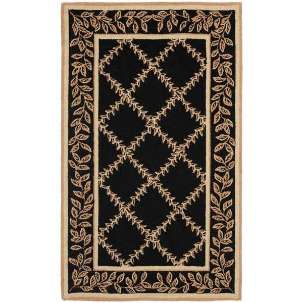 Safavieh Chelsea Collection HK230D Hand-Hooked French Country Wool Accent Rug, 2'9" x 4'9", Black / Gold