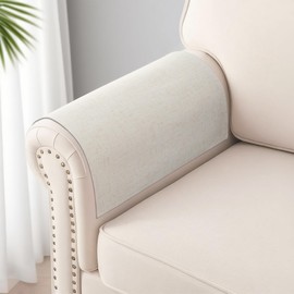 SPWIY Couch Arm Covers Linen Chair Arm Covers Stain Resistant & Anti-Scratch Furniture Protector for Sofa Recliner Armrest Cover for Pets, 2 Pcs, Cream, 20" W x 24" L