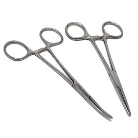 Pack of 2 High Precision Stainless Steel Full Serrated Hemostat Forceps Pliers, 5.5" (14cm) Straight + Curved