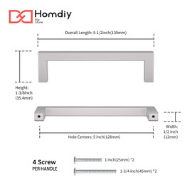 homdiy 10 Pack 5 Inch Brushed Nickel Cabinet Pulls Cabinet Handles Square Door Handles Modern Dresser Drawer Stainless Steel Hardware