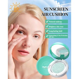 Moisturizing Sun Air Cushion SPF60, Full Coverage Hydrating Foundation CC Cream Face Makeup, Tinted Sunscreen Oil Control Concealer,Lightweight&Travel Friendly Matte Flawless Finish for All Skin Types