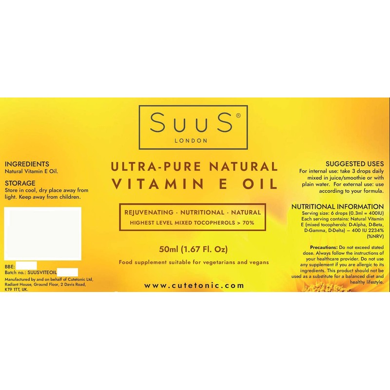 SuuS Natural Vitamin E Oil 50ml 100% Pure