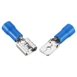 Baomain 1/4" Female & Male Spade Connectors 16-14 AWG Insulated Crimp Terminals Quick Disconnect Electrical Wire Connectors,Blue (200-Pack)