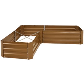 Sunnydaze 59.5" L-Shaped Raised Metal Garden Bed - Galvanized Steel Raised Garden Bed for Vegetables and Flowers - Brown
