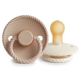 FRIGG Rope Dummy, Pack of 2, Latex Dummy, BPA-Free, Made in Denmark, Symmetrical Cherry Shape Teat (Cream/Croissant, Size 1 (0-6 Months))