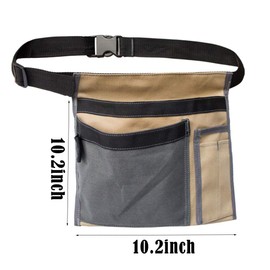 Cyleibe Tool Belt Pouch, 12OZ Multifunctional Canvas Waist Apron Tool pocket bags with Adjustable Belt Clip for Workshop Storage/Wood Working Tools/Screwdriver Pouch/Garden - Contrast Color Beige Grey