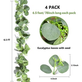 Miracliy 4 Pack Seeded Eucalyptus Garland, 26ft Fake Eucalyptus Leaves Greenery Hanging Vine for Wedding Backdrop Mantel Table Runner Home Decor